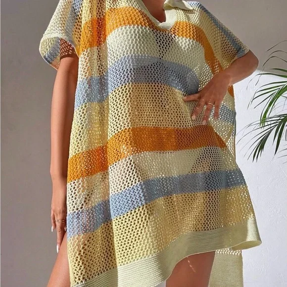 Striped Knit Cover-Up Dress - Picture 1 of 6